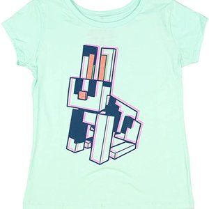 Minecraft Rabbit Girls Short Sleeve Graphic T-Shirt (X-Small 4/5) Mint